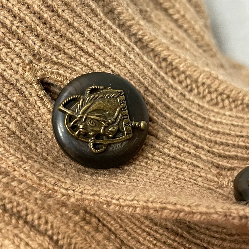 Lauren Ralph Lauren Poncho Women Small Medium Tan Multi Stripe Button Wool Blend - Picture 16 of 16